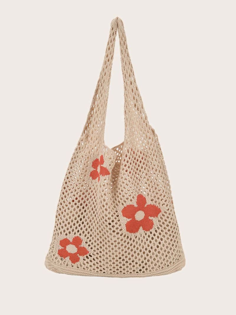 Floral Pattern Crochet Tote Bag