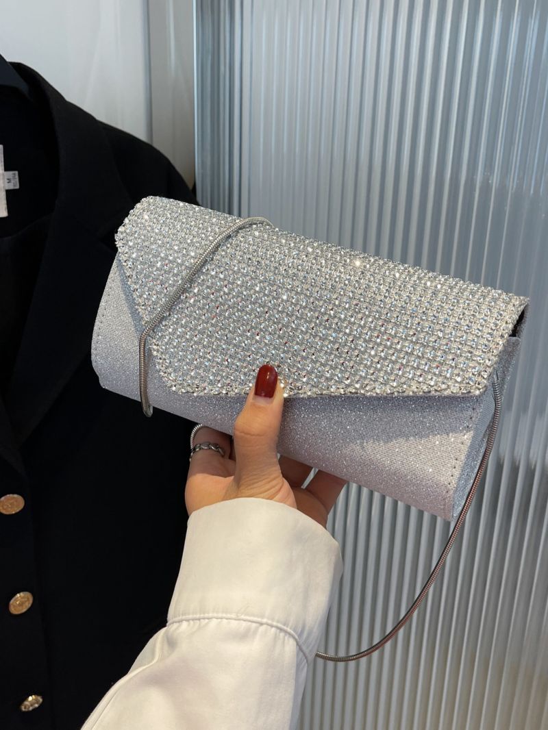 Rhinestone Decor Flap Chain Square Bag