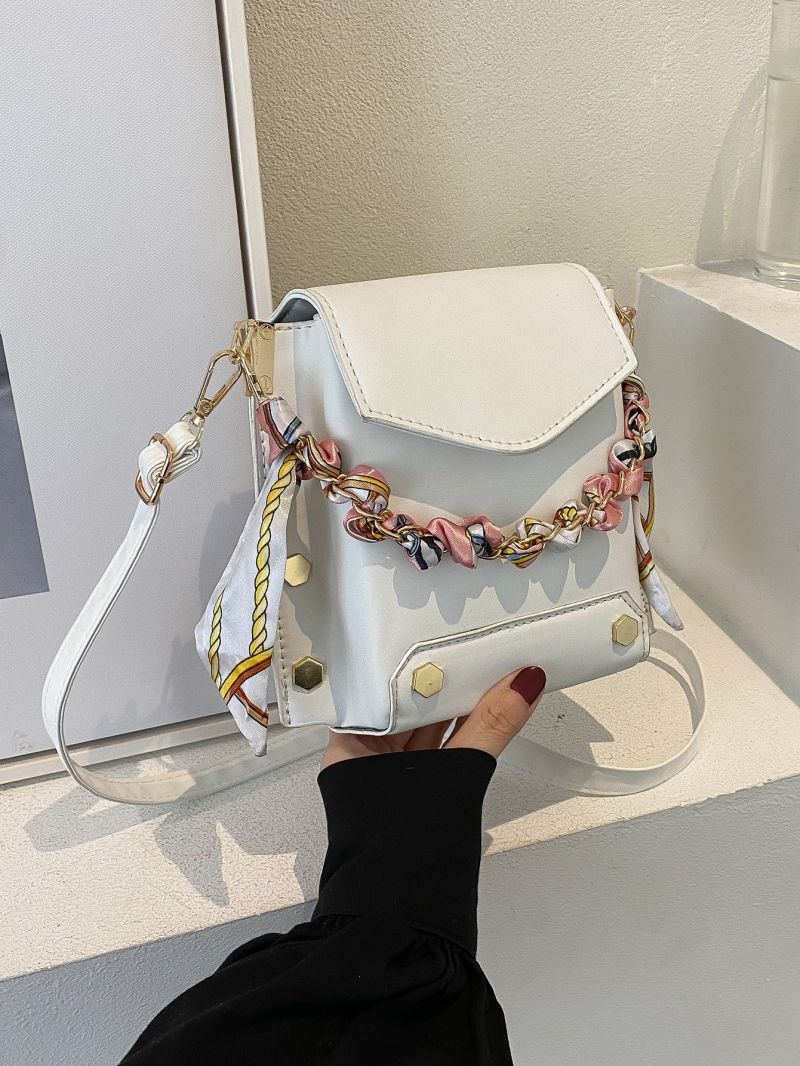 Mini Chain & Twilly Scarf Decor Flap Square Bag