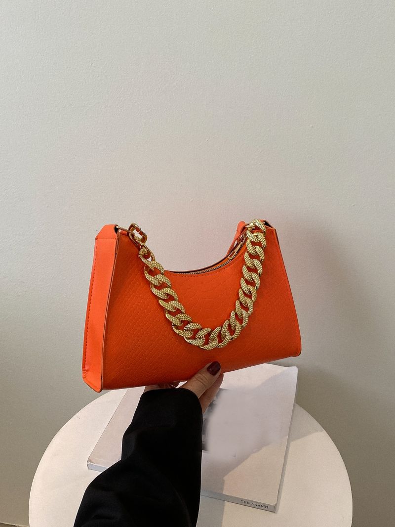 Snakeskin Print Baguette Bag