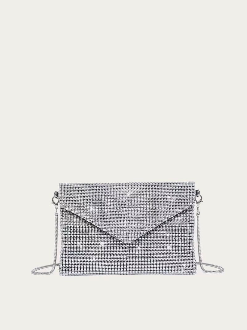 Rhinestone Decor Flap Chain Square Bag, Perfect Bride Purse For Wedding, Prom & Party Events