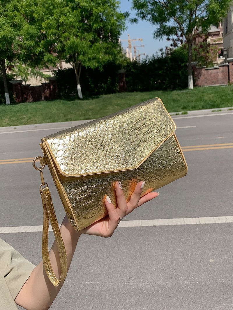 Crocodile Embossed Flap Square Bag