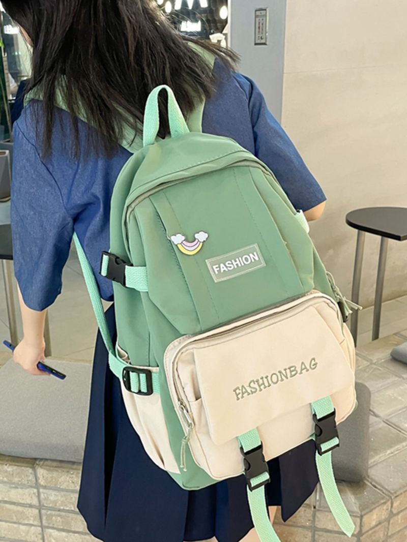 Two Tone Release Buckle & Badge Decor Functional Backpack