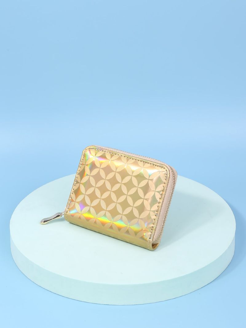 Holographic Geometric Print Zipper Around Small Wallet