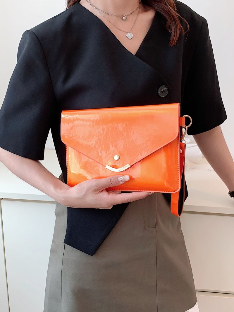 Metal Detail Flap Square Bag With Wristlet