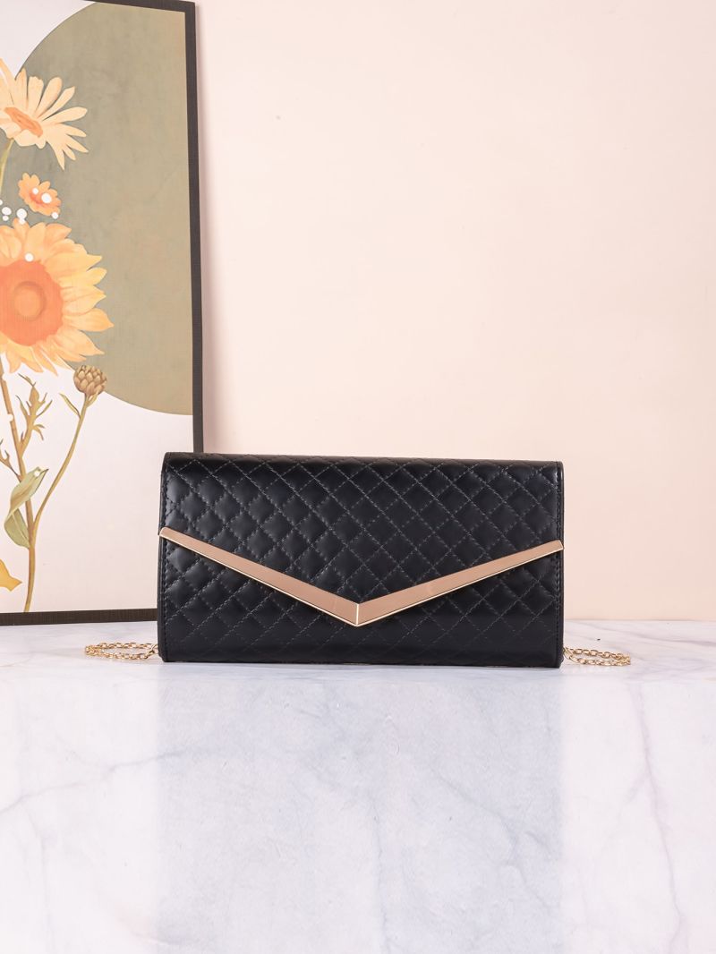Quilted Metal Detail Flap Chain Square Bag