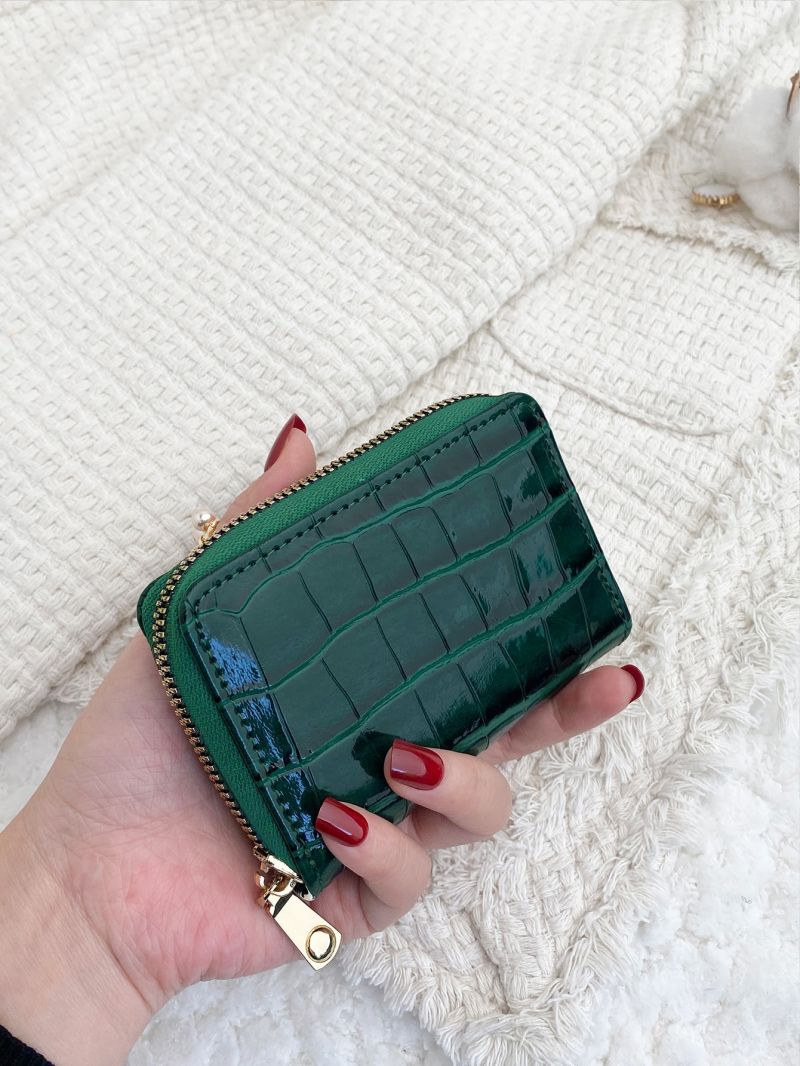 Crocodile Embossed Zipper Around Card Holder