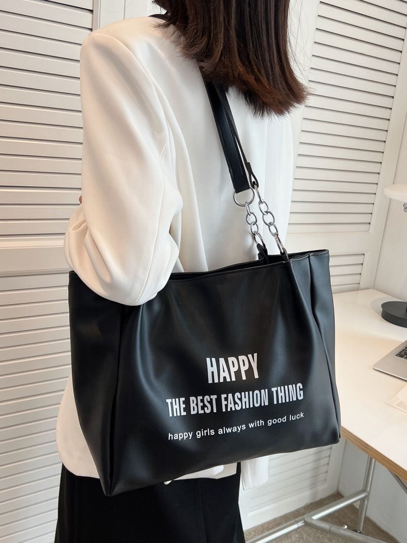Slogan Graphic Shoulder Tote Bag