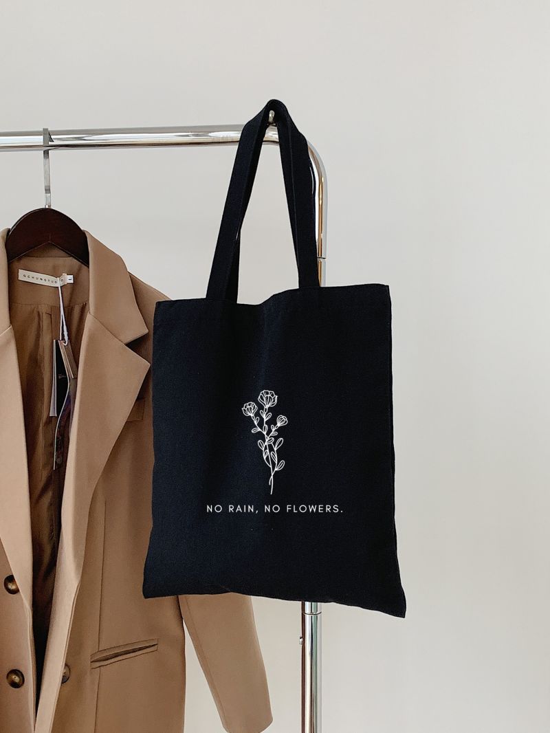 Floral & Slogan Graphic Shopper Bag