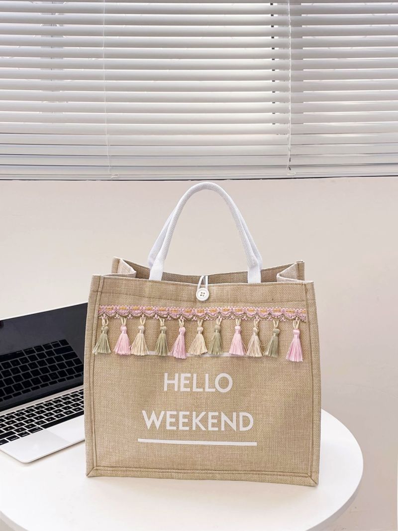 Tassel Charm Letter Graphic Tote Bag