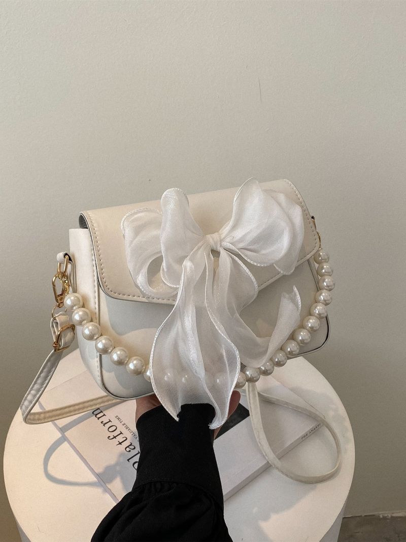 Faux Pearl & Bow Decor Square Bag