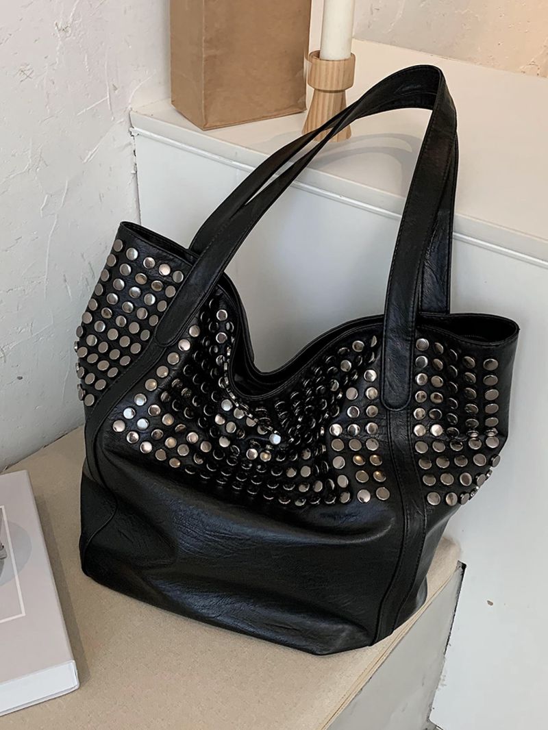 Studded Decor Shoulder Tote Bag