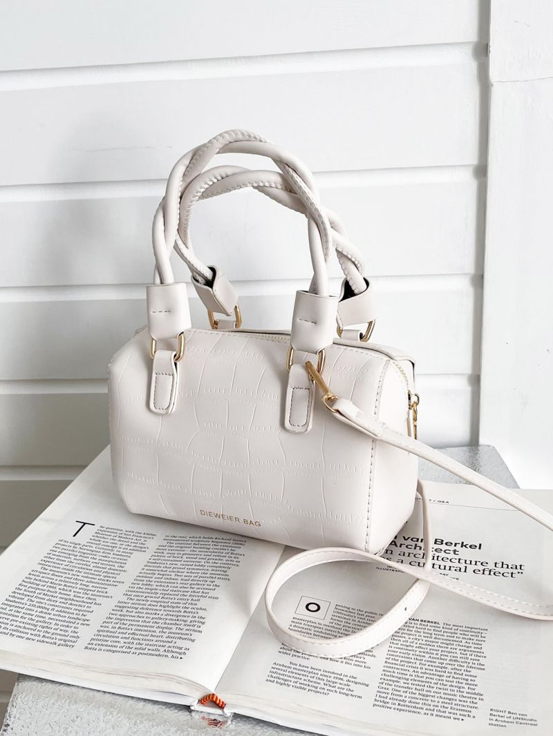 Letter Graphic Crocodile Embossed Double Handle Square Bag