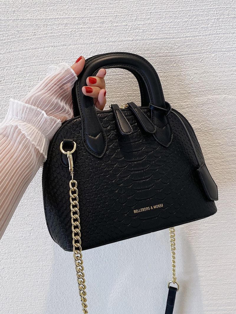 Letter Graphic Crocodile Embossed Chain Dome Bag