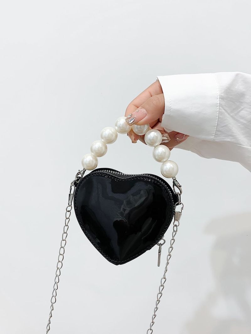 Mini Faux Pearl Beaded Heart Shaped Chain Novelty Bag