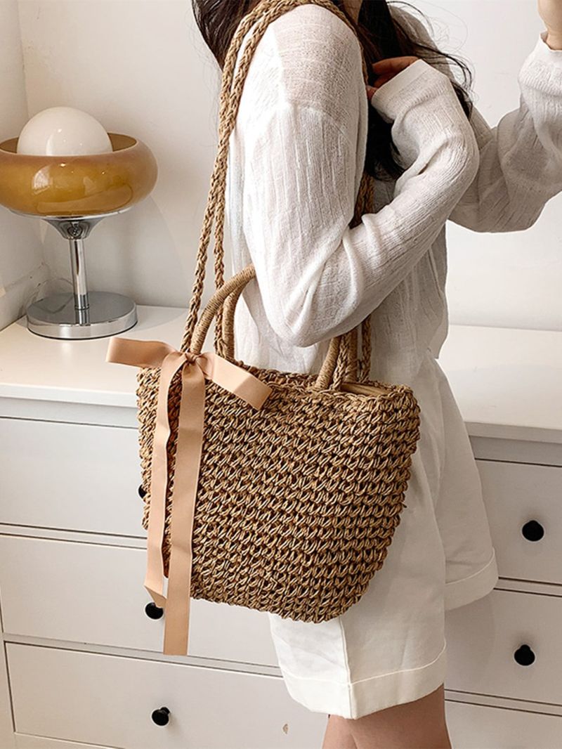Twilly Scarf Decor Drawstring Design Straw Bag