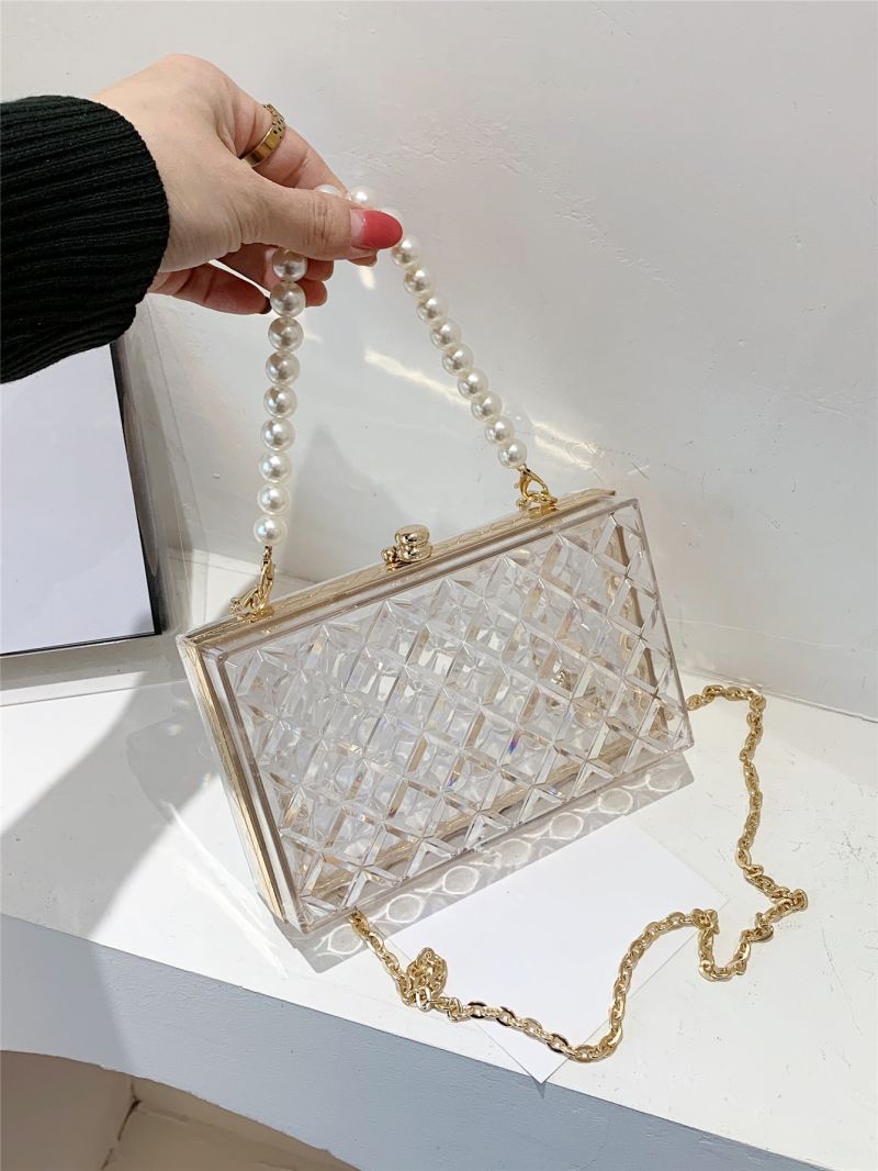 Mini Faux Pearl Decor Clear Box Bag