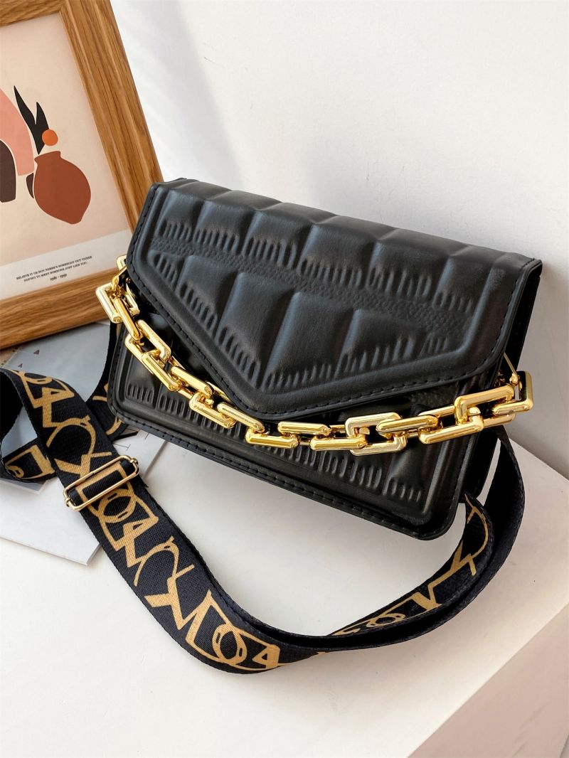 Embossed Detail Chain Flap Square Bag