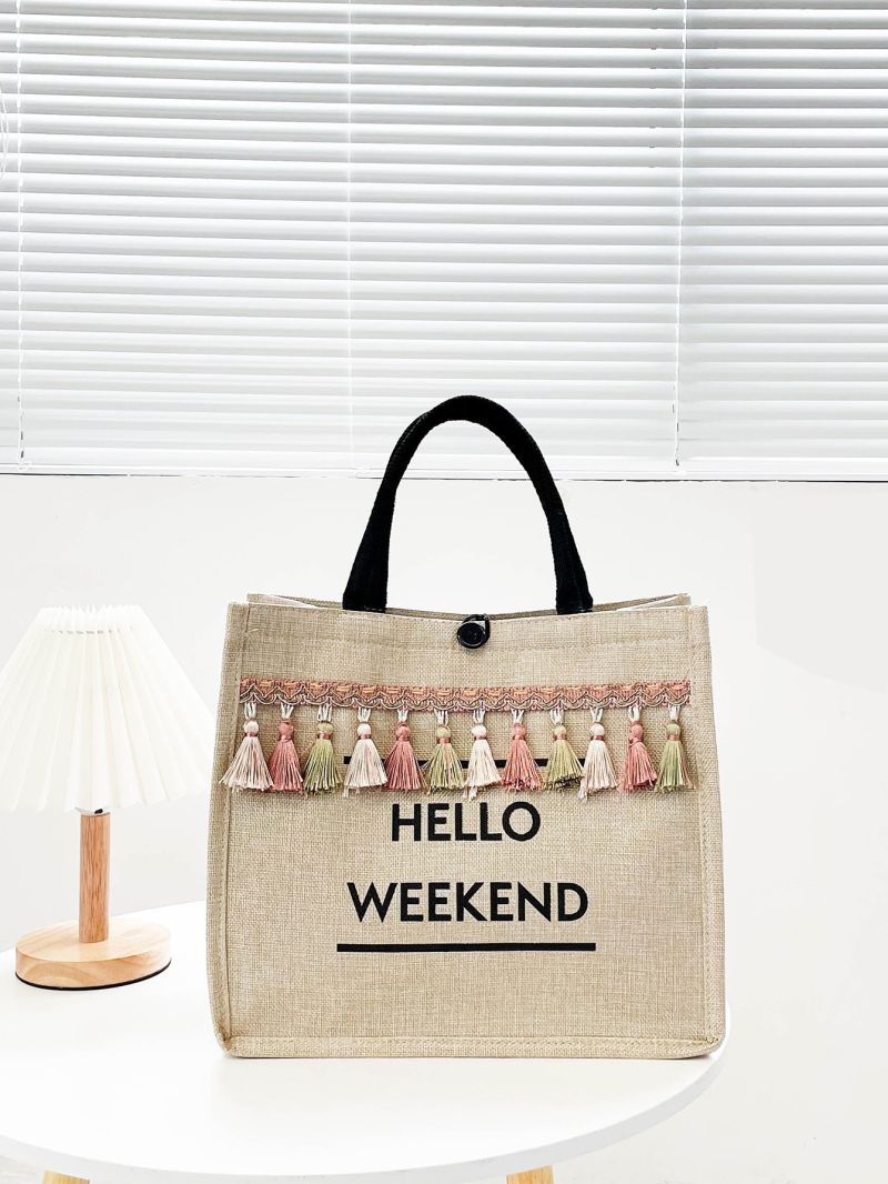 Tassel Charm Letter Graphic Tote Bag