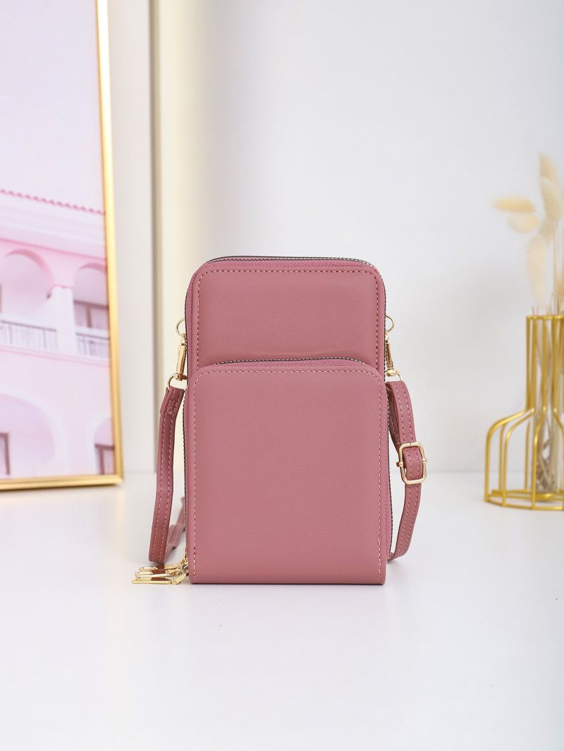 Mini Square Bag With Zipper Fashionable Plain Multi-compartment Adjustable Strap Phone Bag For Outdoor Trip
