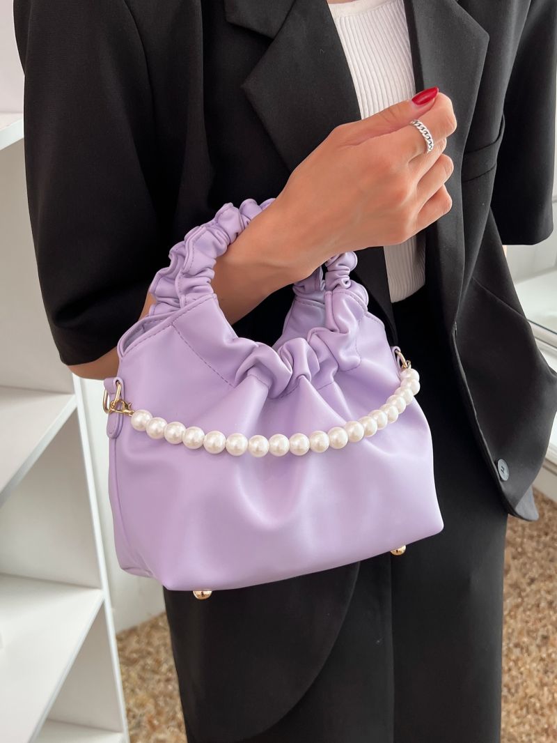 Faux Pearl Decor Ruched Bag
