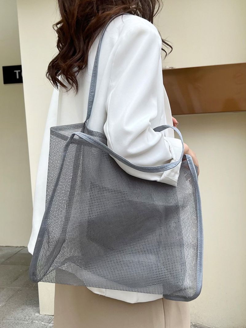 Contrast Binding Mesh Shopper Bag