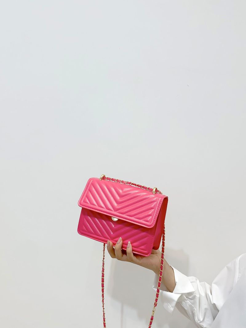 Neon-Pink Chevron Flap Square Bag