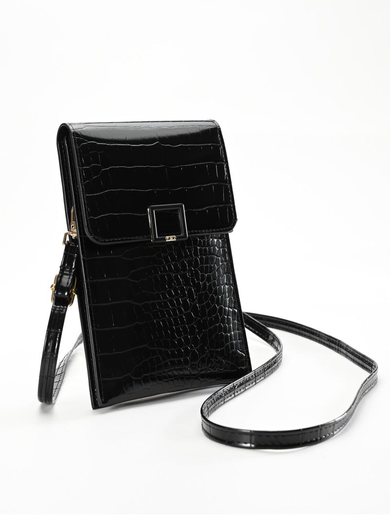 Crocodile Embossed Flap Phone Wallet Black