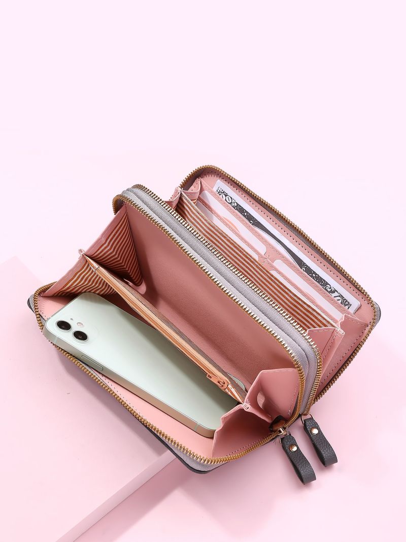 Litchi Embossed Long Wallet With Wristlet