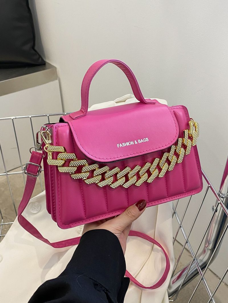 Letter Graphic Quilted Chain Decor Flap Square Bag