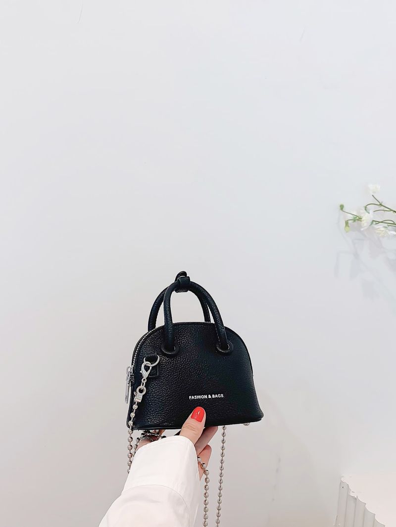 Mini Litchi Embossed Letter Graphic Chain Dome Bag