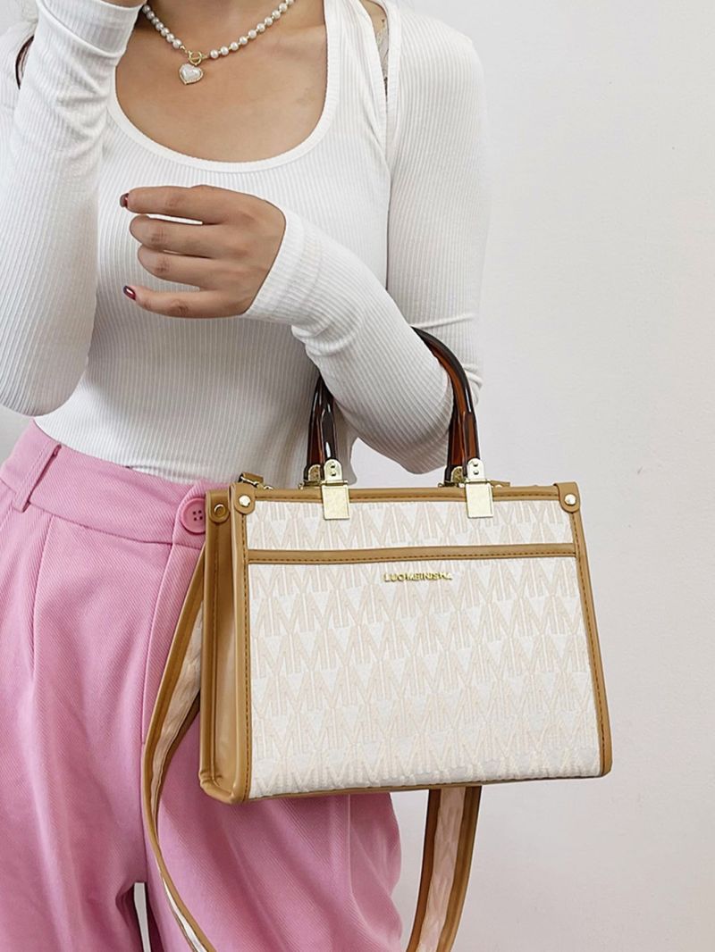 Letter Embroidery Top Handle Bag