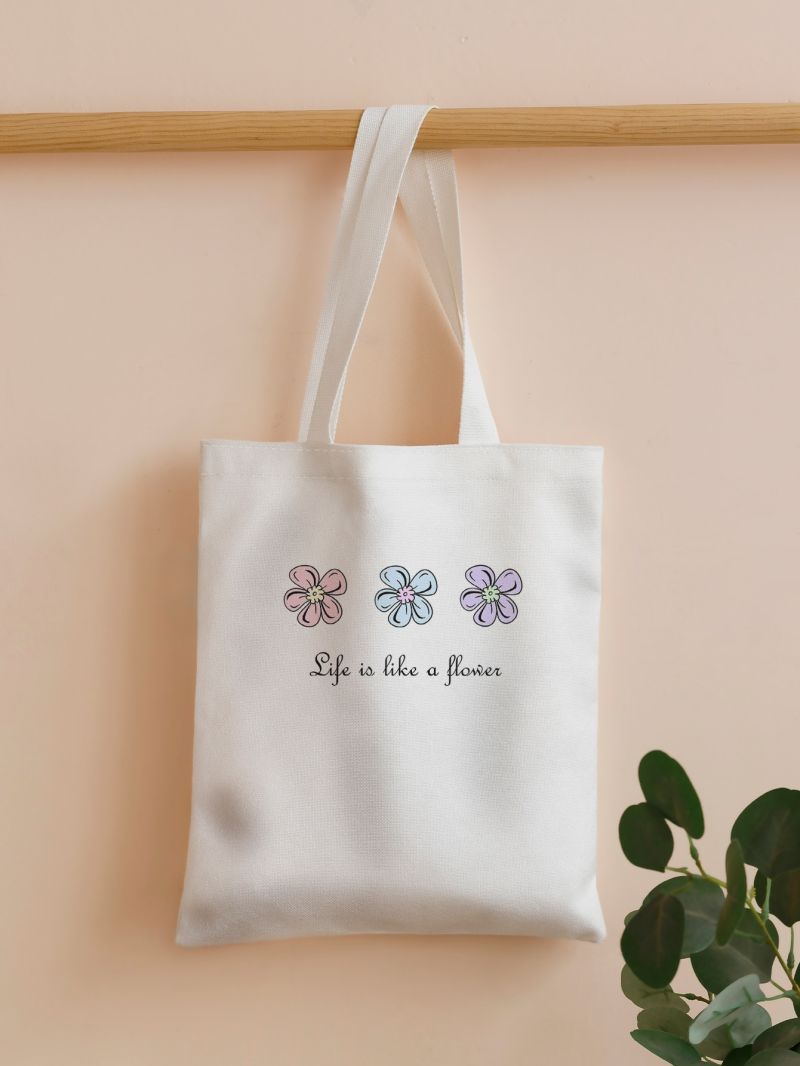 Floral & Slogan Graphic Shopper Bag