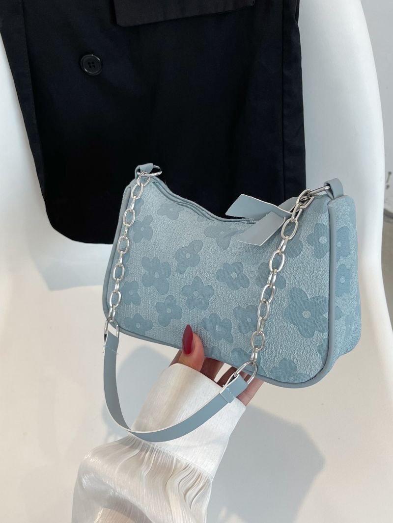 Floral Pattern Chain Baguette Bag