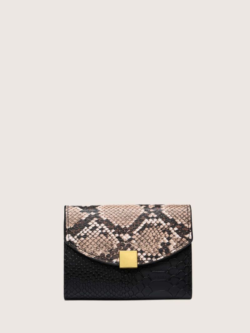Metal Detail Snakeskin Fold Over Purse