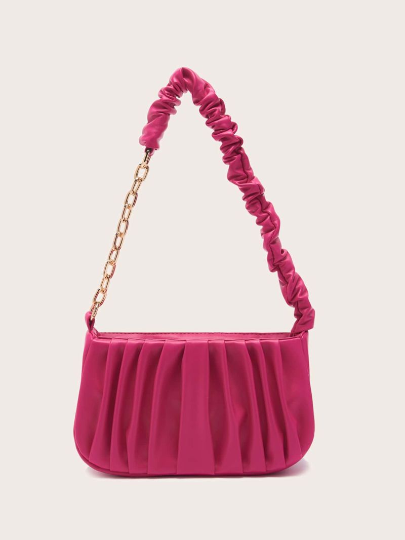 Neon Pink Chain Decor Ruched Bag