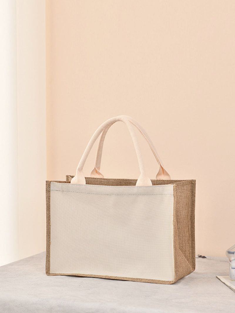 Double Handle Shopper Bag Simple Linen Tote Bag, Grocery Shopping Bag, Solid Color Gift Bag For Festival