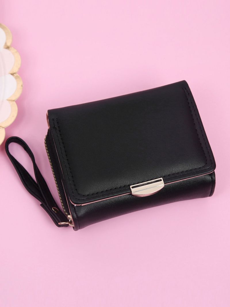 Metal Detail Small Wallet With Wristlet