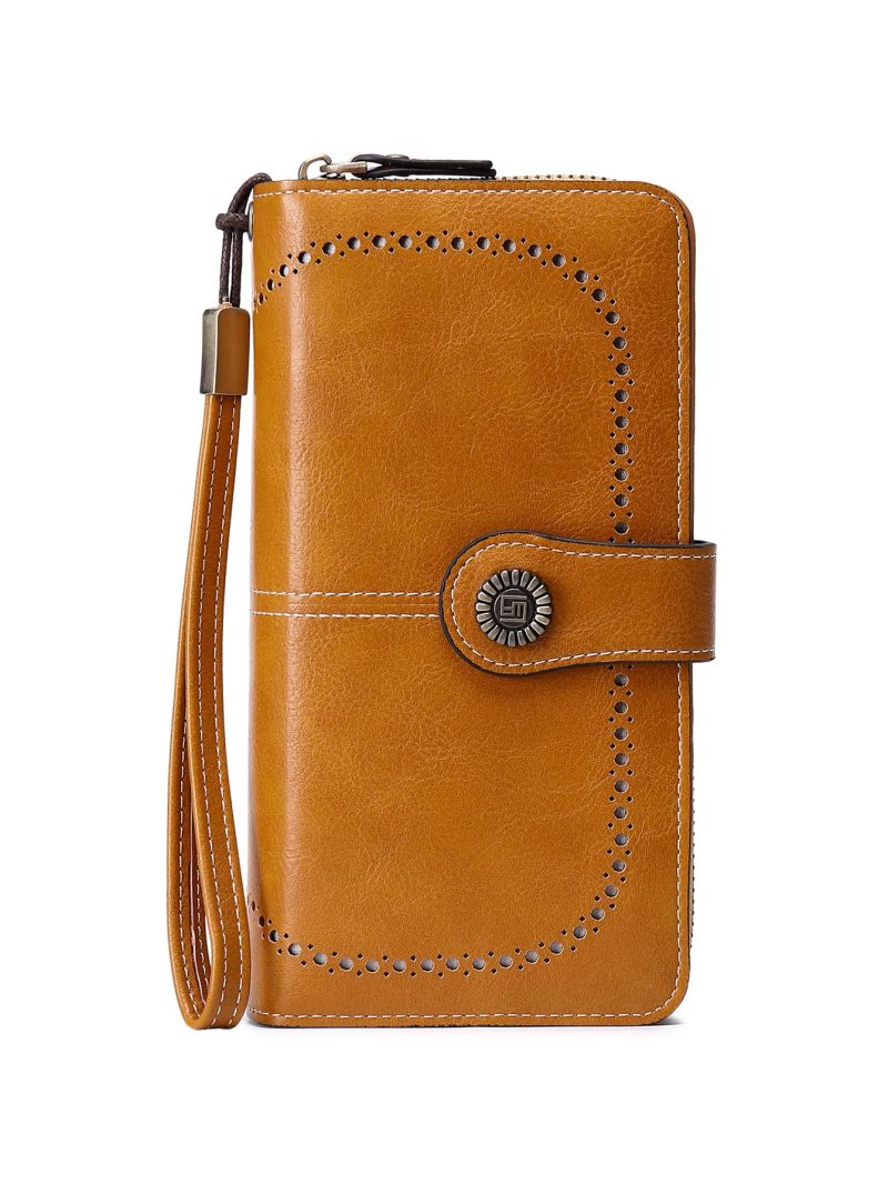 Metal Decor Vintage Solid Color Long Wallet, Artificial Leather Multifunctional Purse, Clutch Bag With Wristband