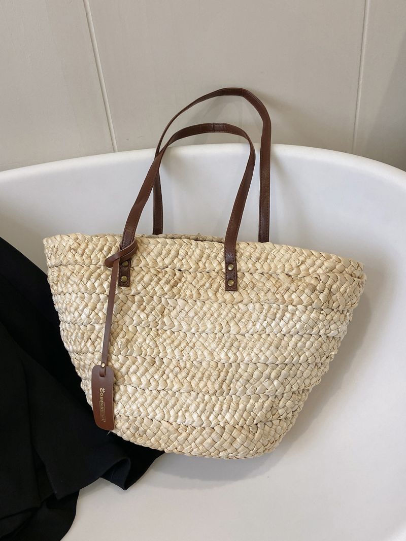 Studded Decor Straw Bag