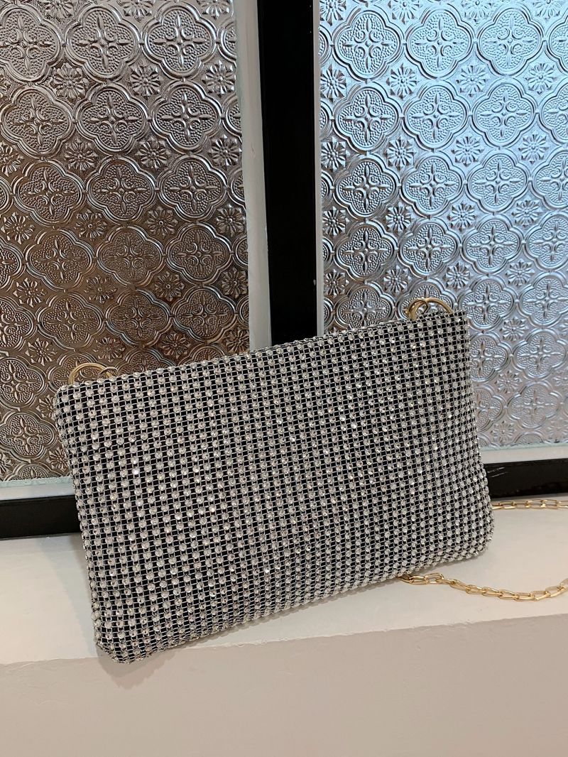 Rhinestone Decor Chain Square Bag