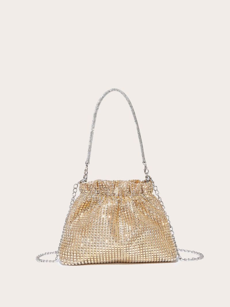 Mini Rhinestone Decor Ruched Bag