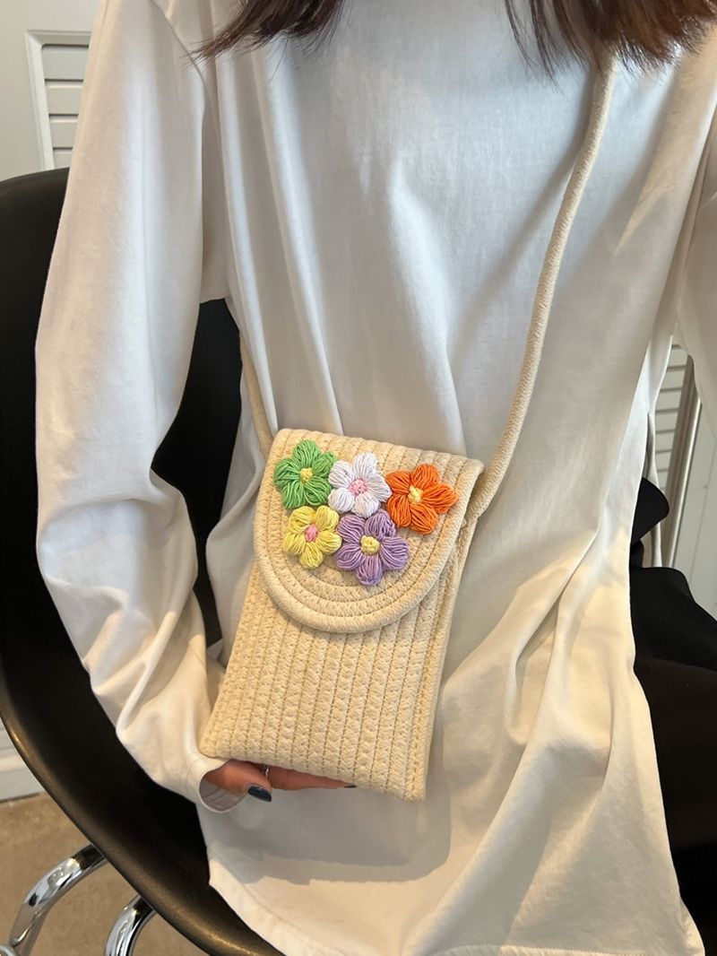 Mini Flap Straw Bag Flower Decor