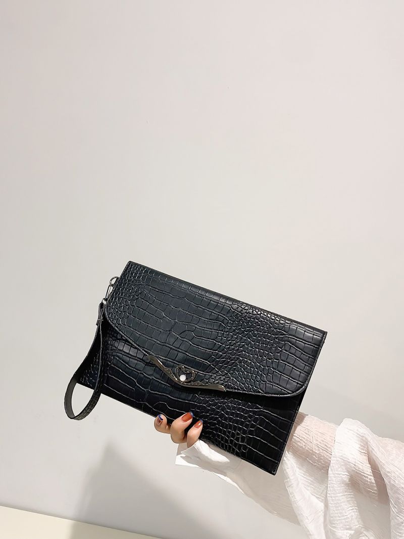 Crocodile Embossed Metal Swan Decor Flap Square Bag