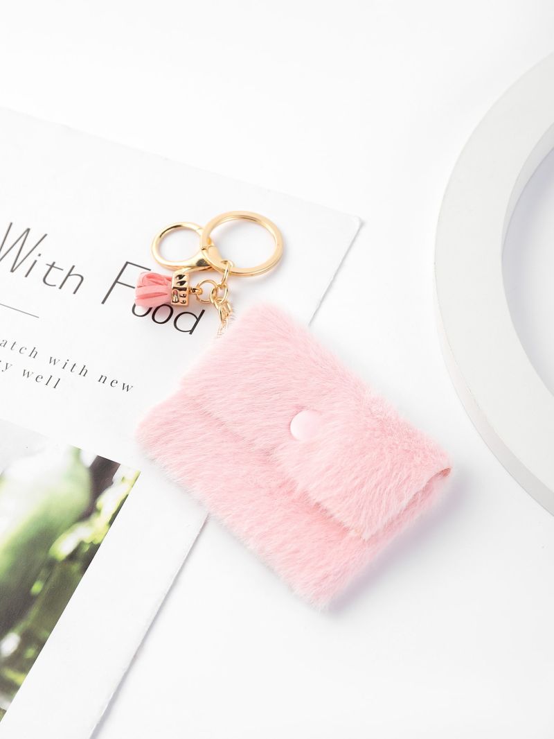 Snap Button Fluffy Coin Purse RFID Anti-theft