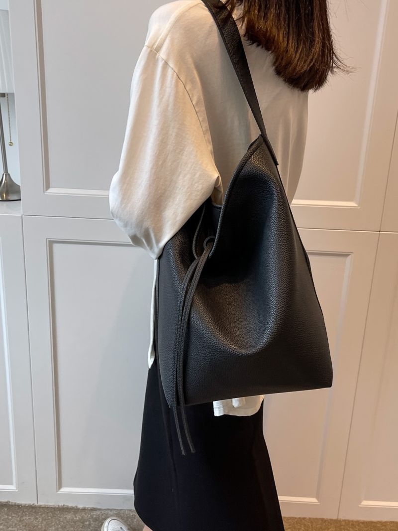 Mini Litchi Embossed Top Handle Bucket Bag