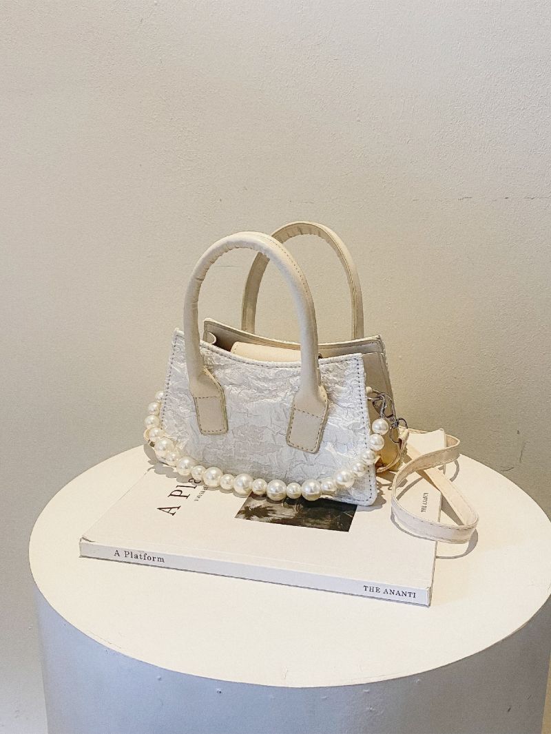 Mini Jacquard Faux Pearl Beaded Square Bag