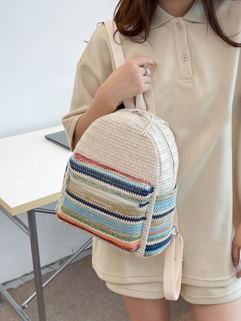 Color Block Straw Bag