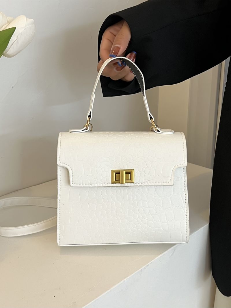 Mini Crocodile Embossed Twist Lock Flap Square Bag