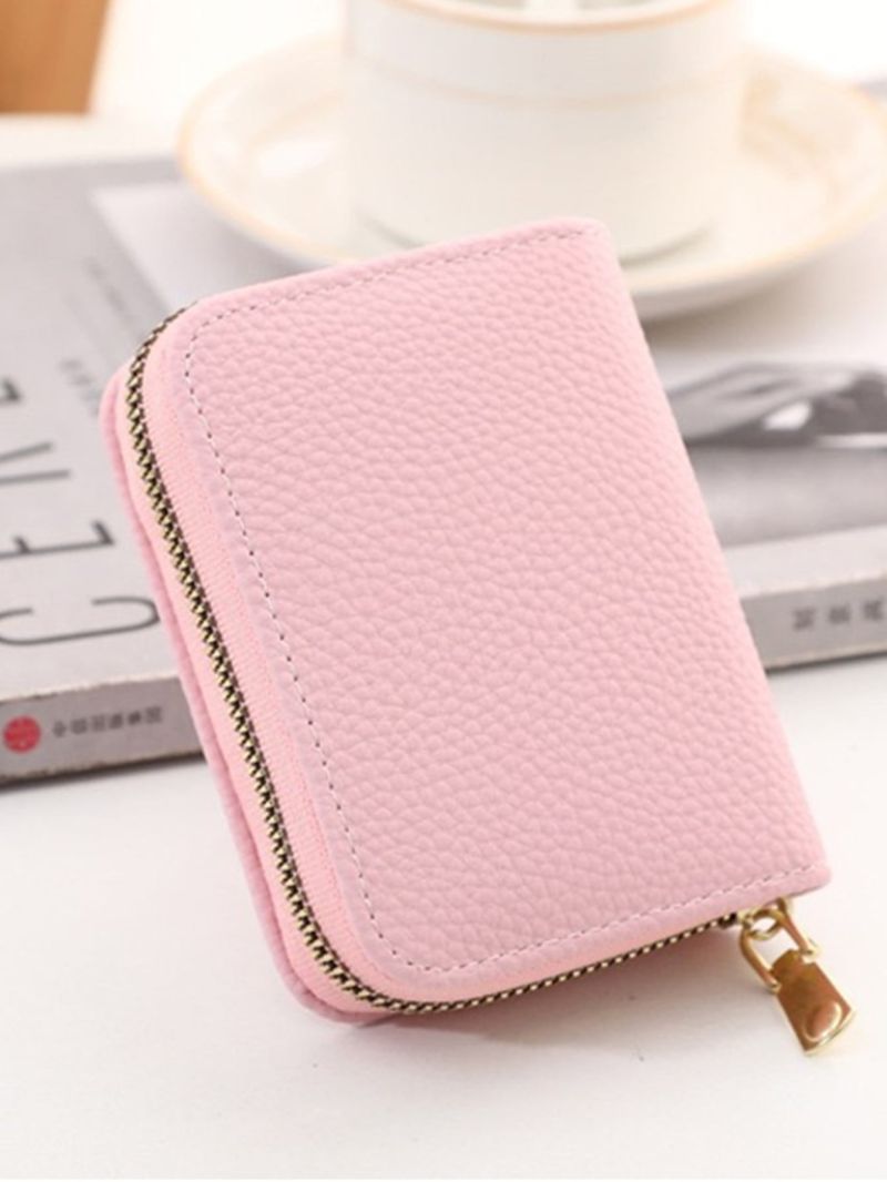 Litchi Embossed Zipper Around Card Holder